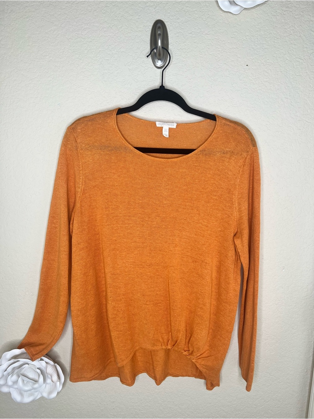 NTM: Eileen Fisher Organic Linen Knit Pullover Top Rust Orange Medium